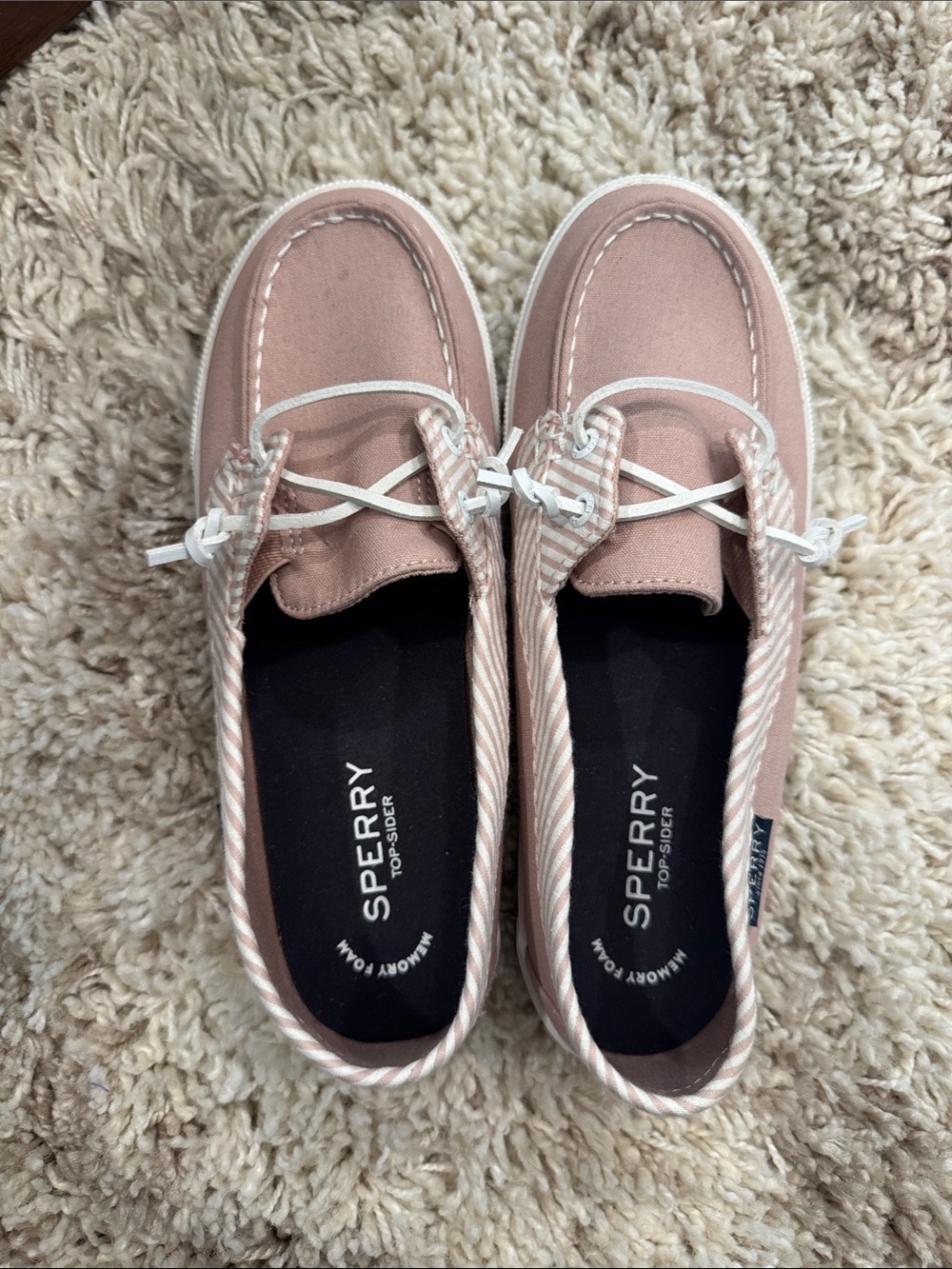 Sperry Dusty Pink Canvas Boat Shoes with White Trim